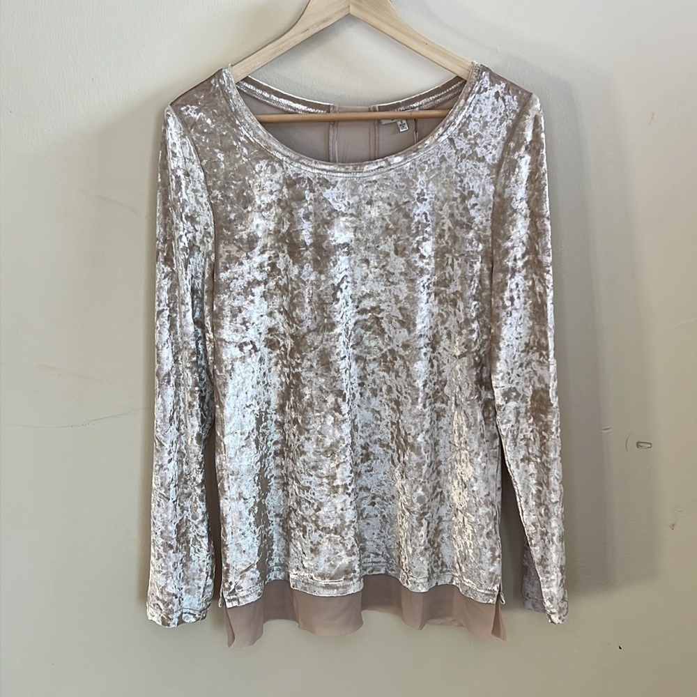 JODIFL SMALL VELVET-FEEL LONG SLEEVED BLOUSE with SHEER BACKSIDE STRIP CREAM NEW